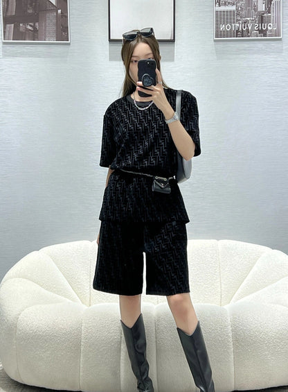 2026 New FF Black Flocked Shorts (30011-A60)