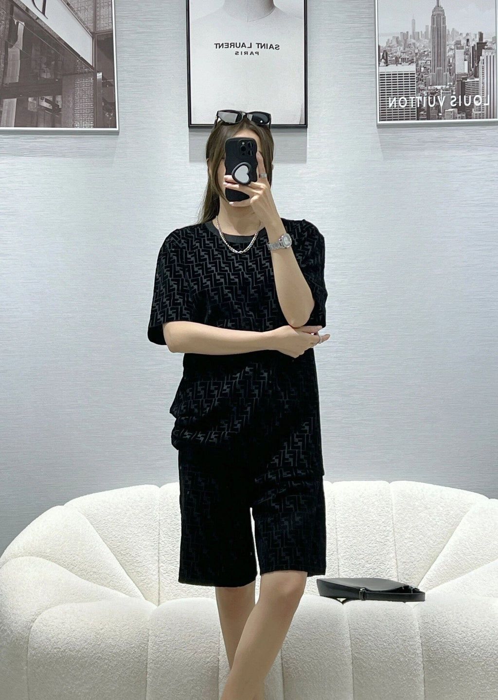 2026 New FF Black Flocked Shorts (30011-A60)