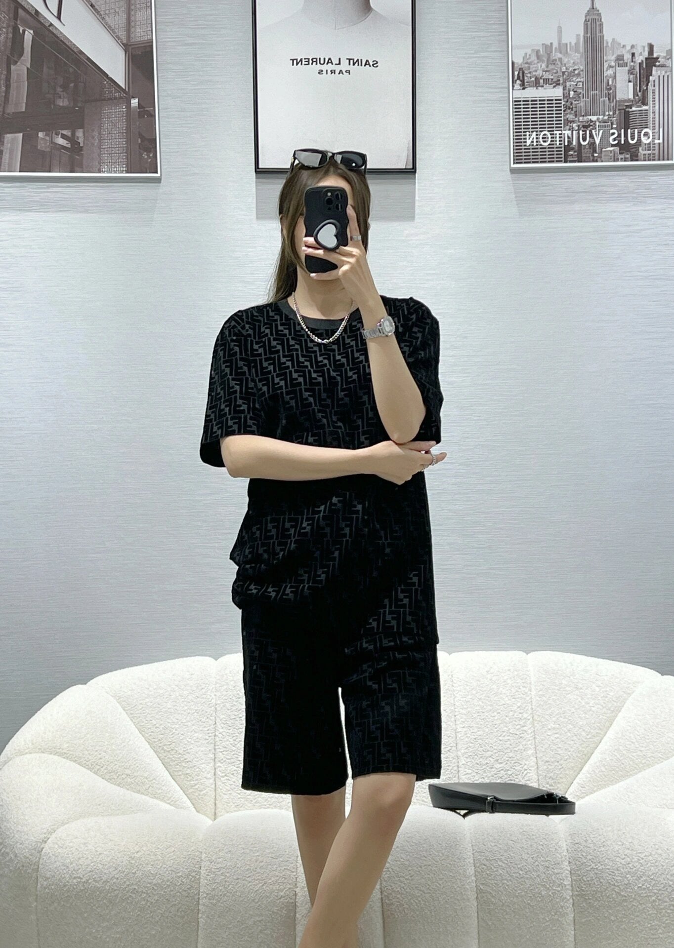 2026 New FF Black Flocked Shorts (30011-A60)
