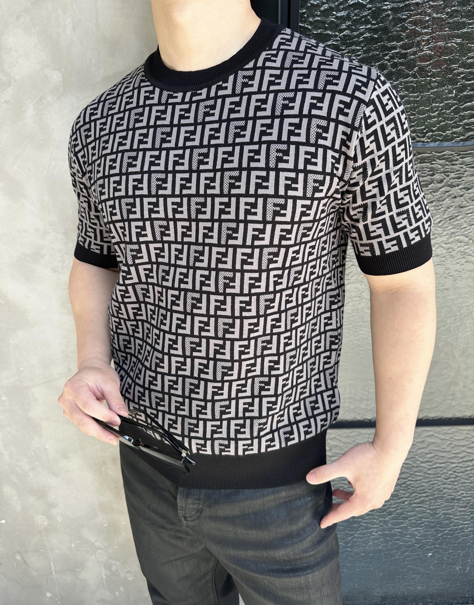2026 New FF All-Over Print FF Knit Short-Sleeve (25155-A75)