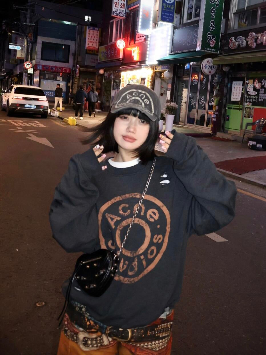 2026 New Acn Distressed Logo Sweatshirt with Holes (25310-B20)