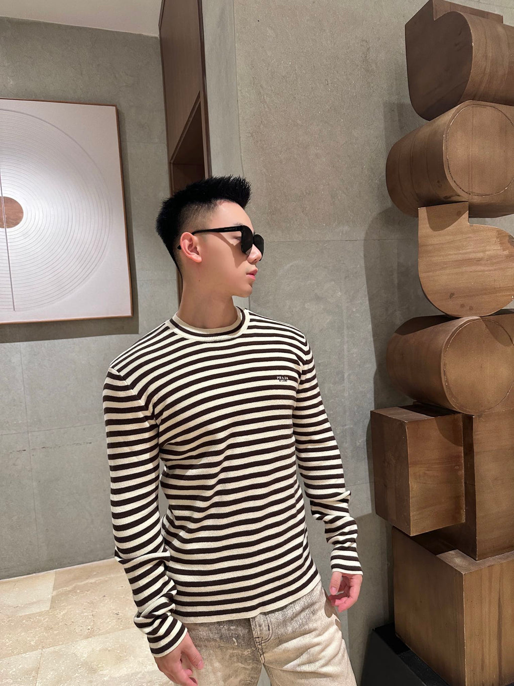 2026 New Triangle Brand Striped Embroidered Crew-Neck Jumper (25341-B30)