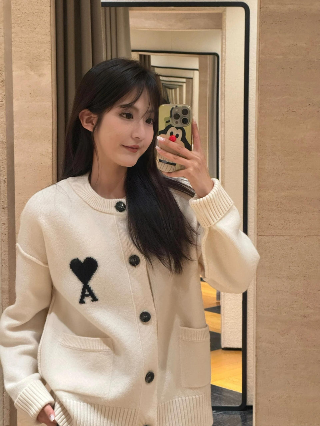 2026 New Heart A Heart-Patterned Jacquard Knit Cardigan (25365-B55)