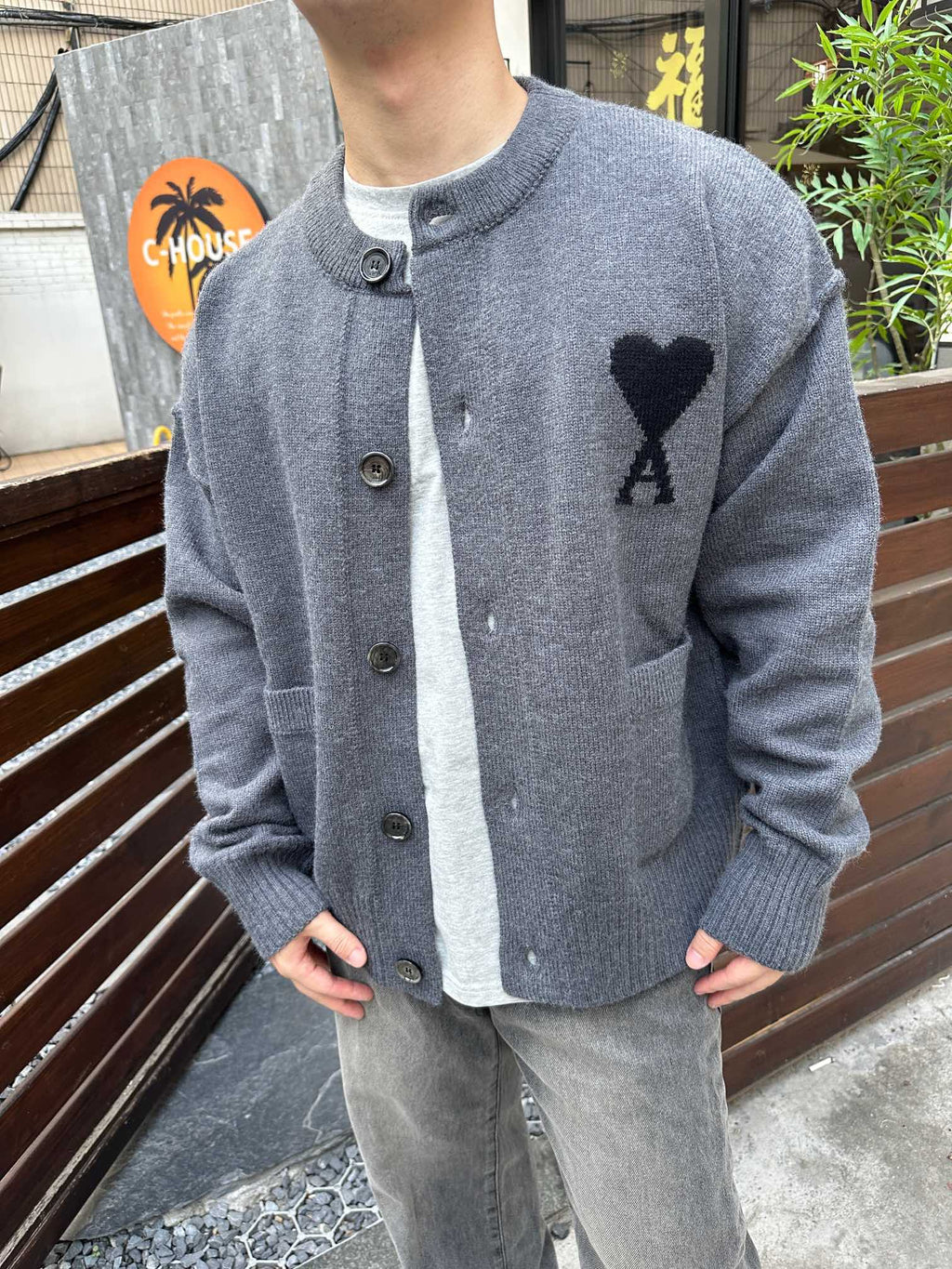 2026 New Heart A Heart-Patterned Jacquard Knit Cardigan (25365-B55)