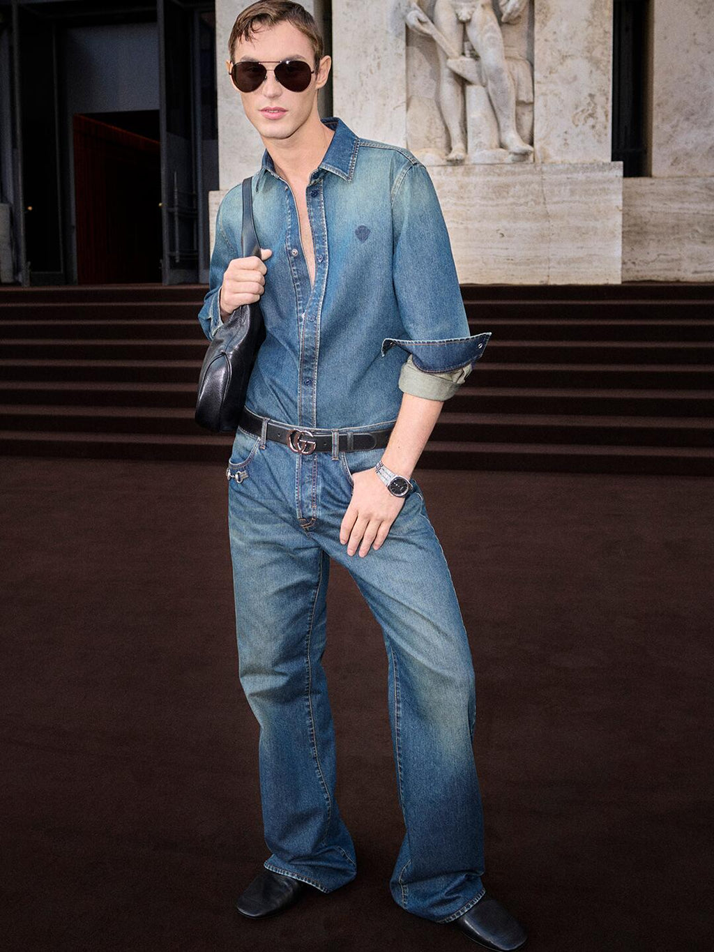 2026 New GU Embroidered Family Crest Denim Shirt (BB734-B40)
