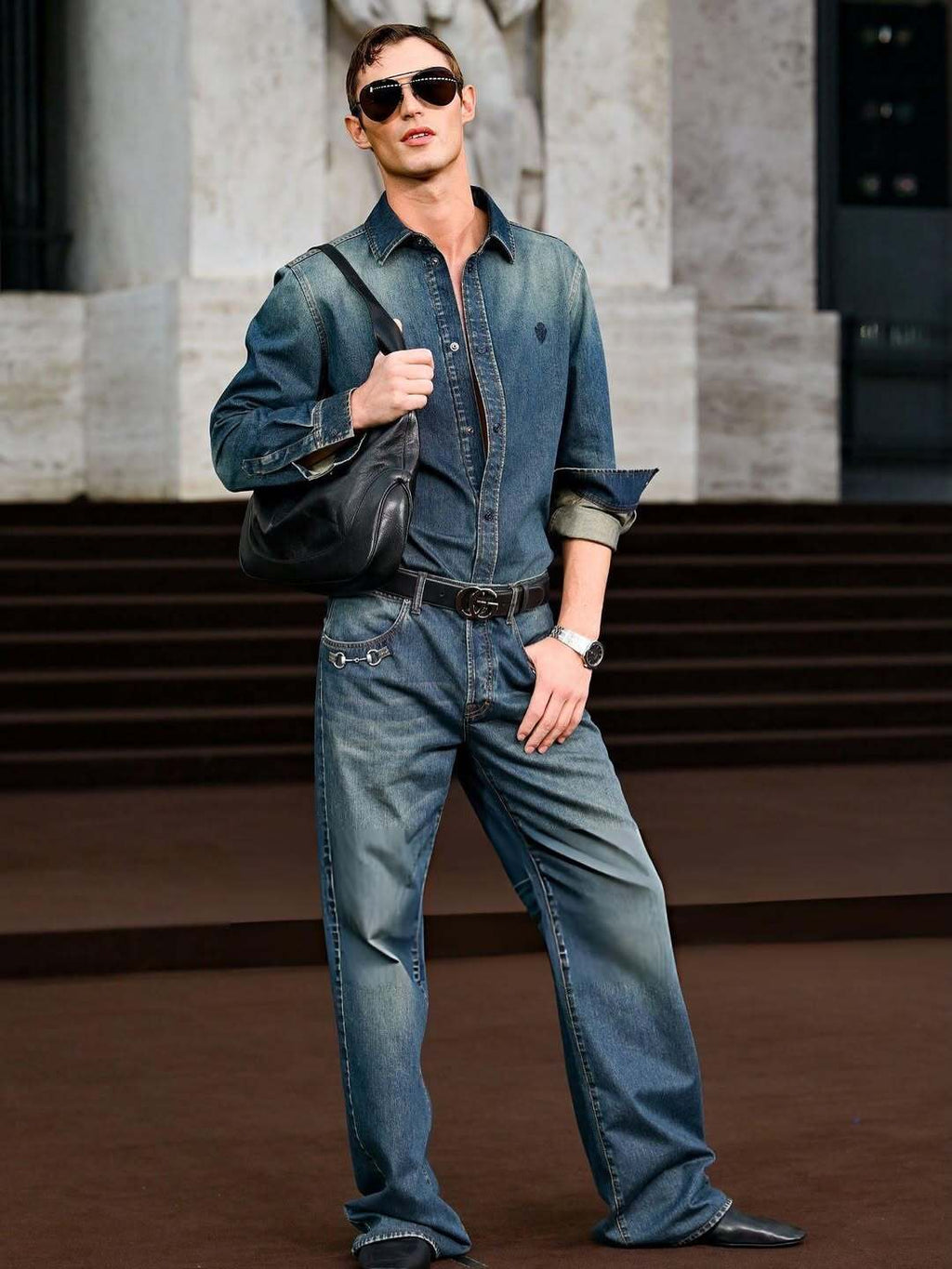 2026 New GU Embroidered Family Crest Denim Shirt (BB734-B40)