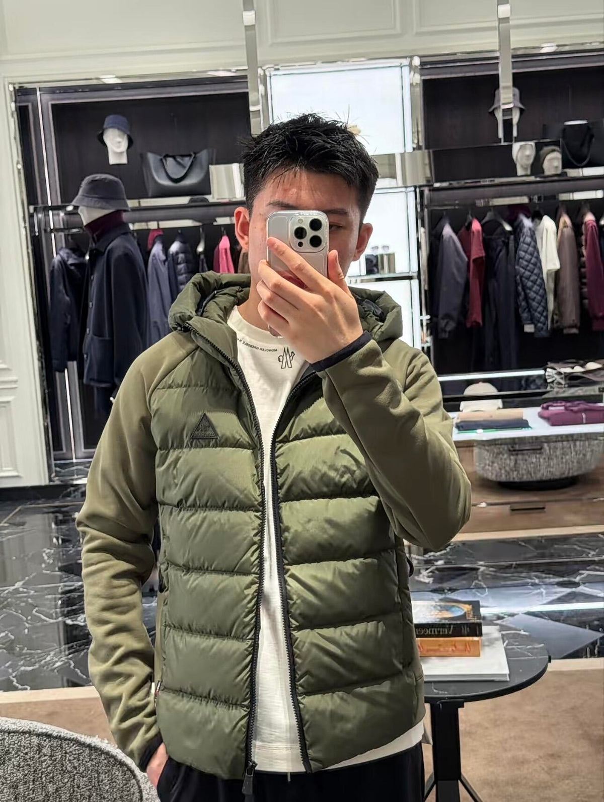 2026 New Mon Logo Woven Patchwork Down Jacket (25378-D10)