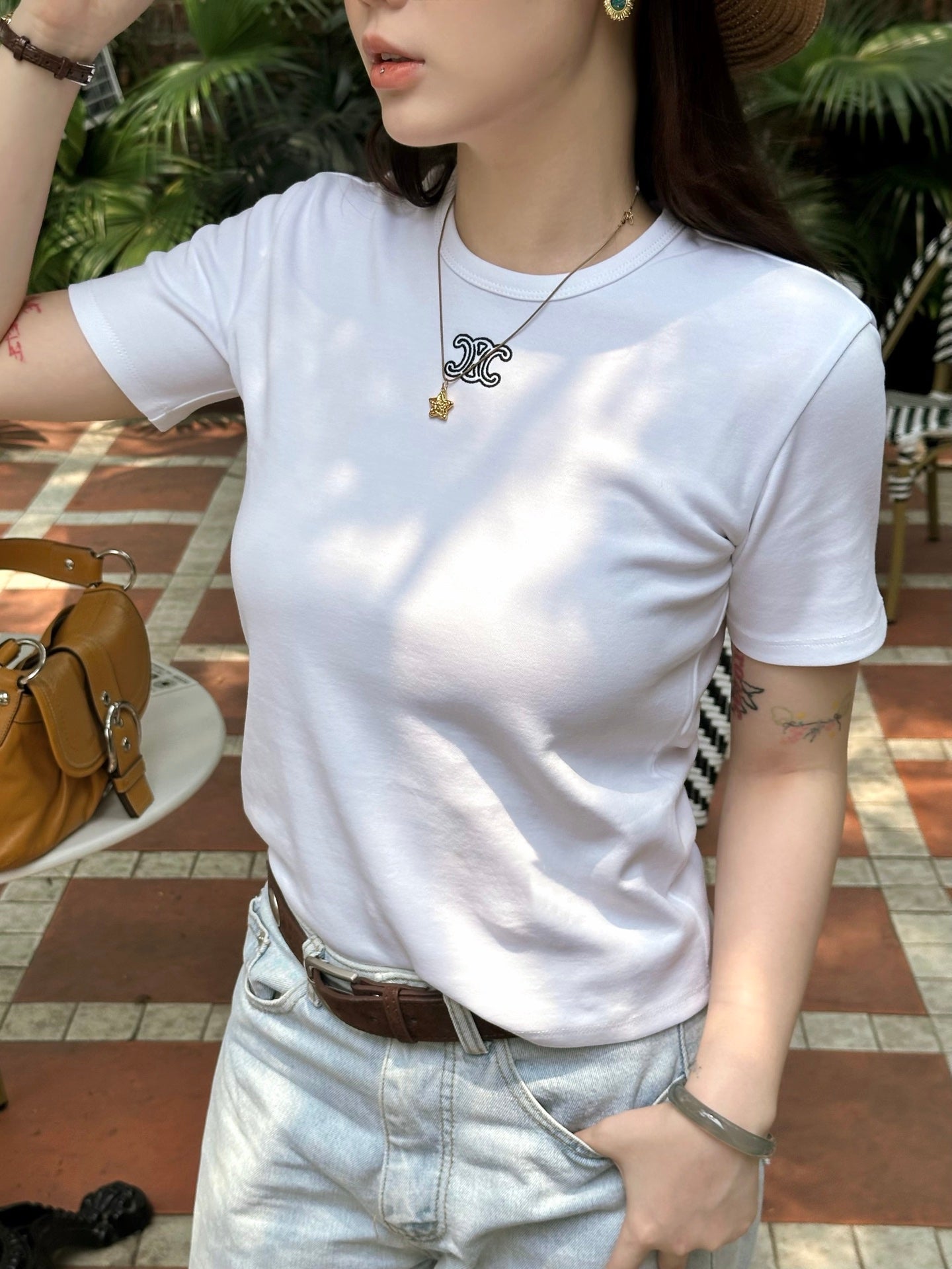 2026 Women's Ce Logo Embroidered Short-Sleeved T-Shirt (EE401)