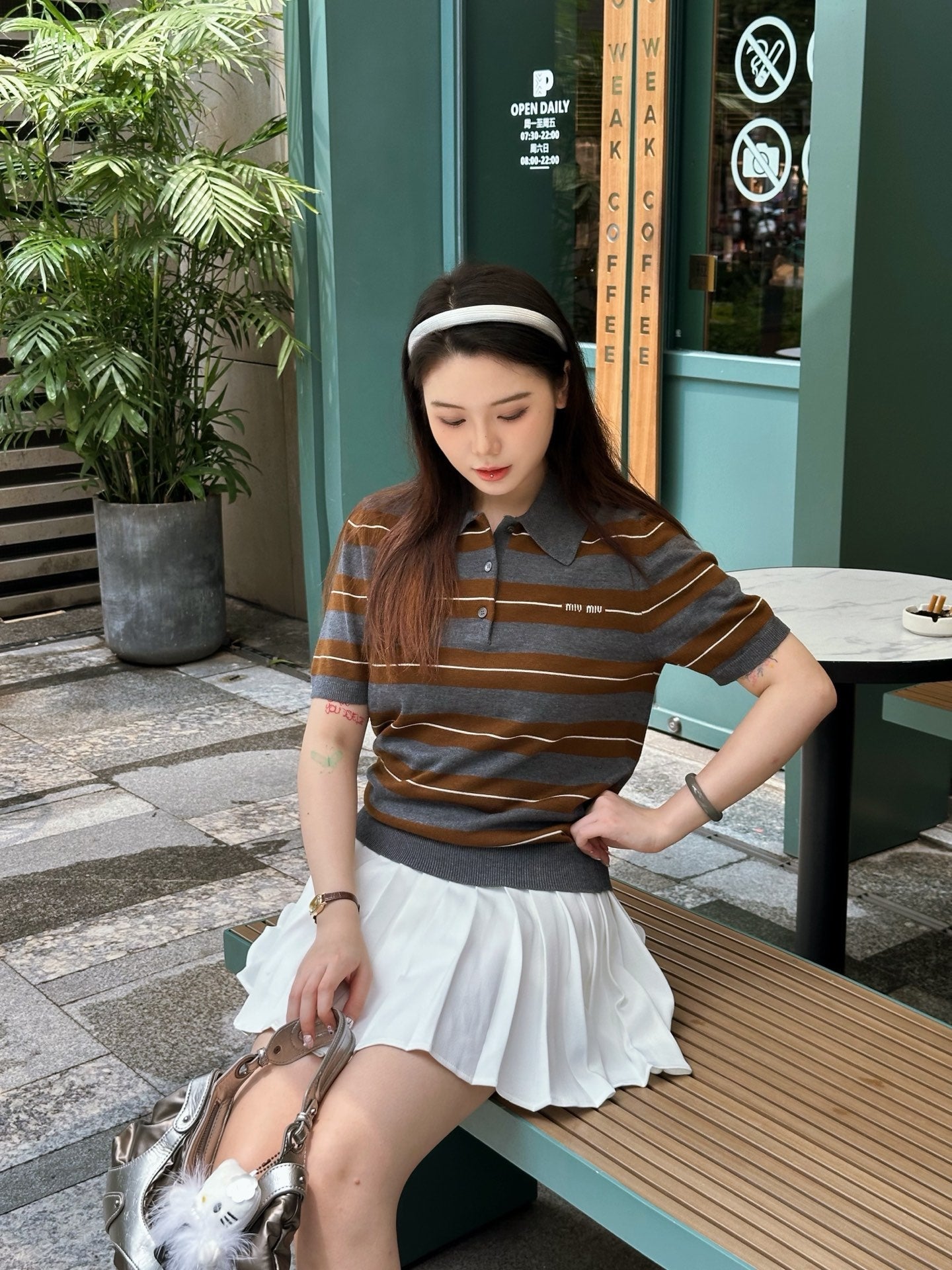 2026 Women's MM Logo Jacquard Striped Jumper  (FF711)