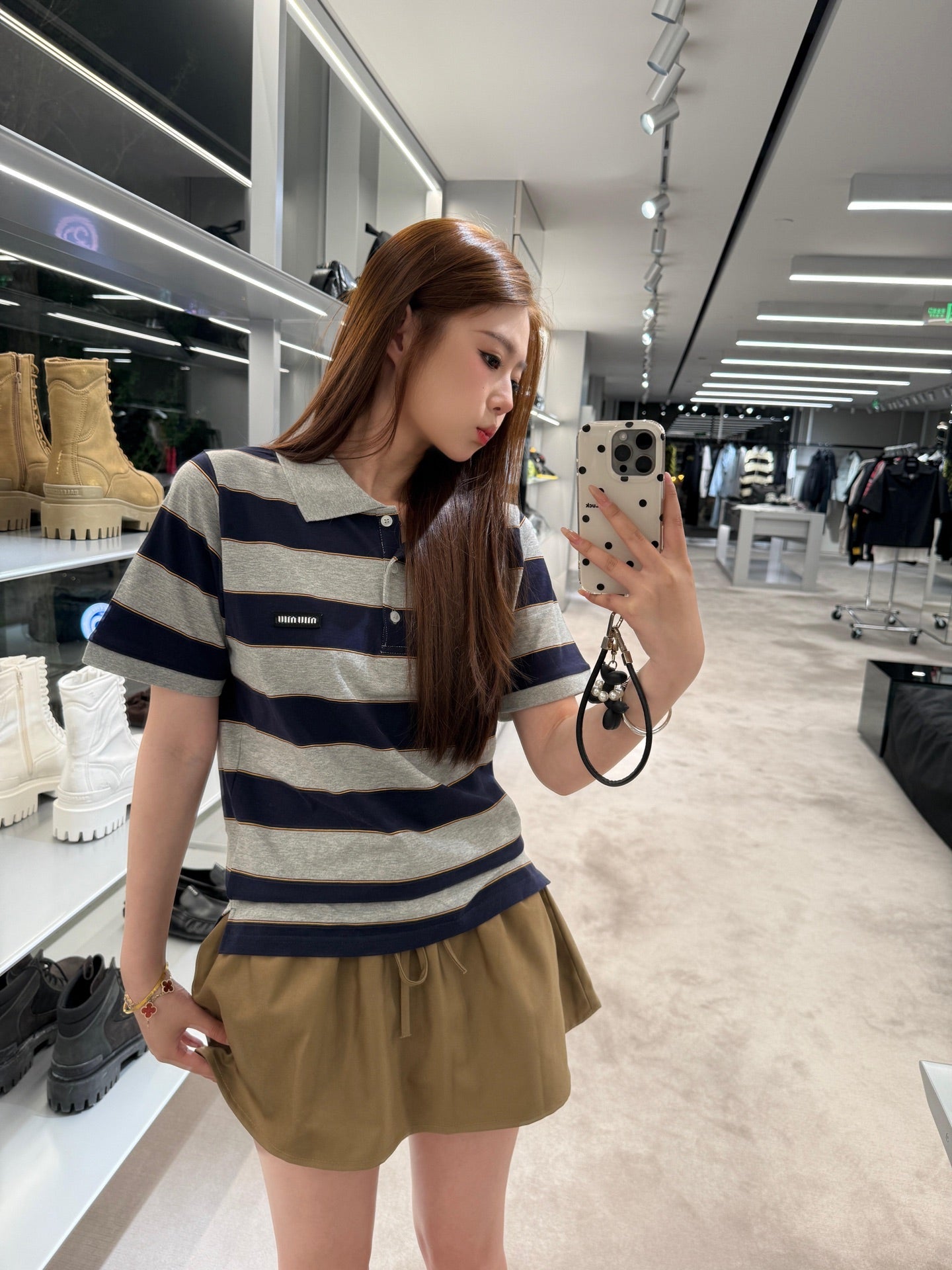 2026 Women's Striped Polo Shirt with MM Logo (FF707)