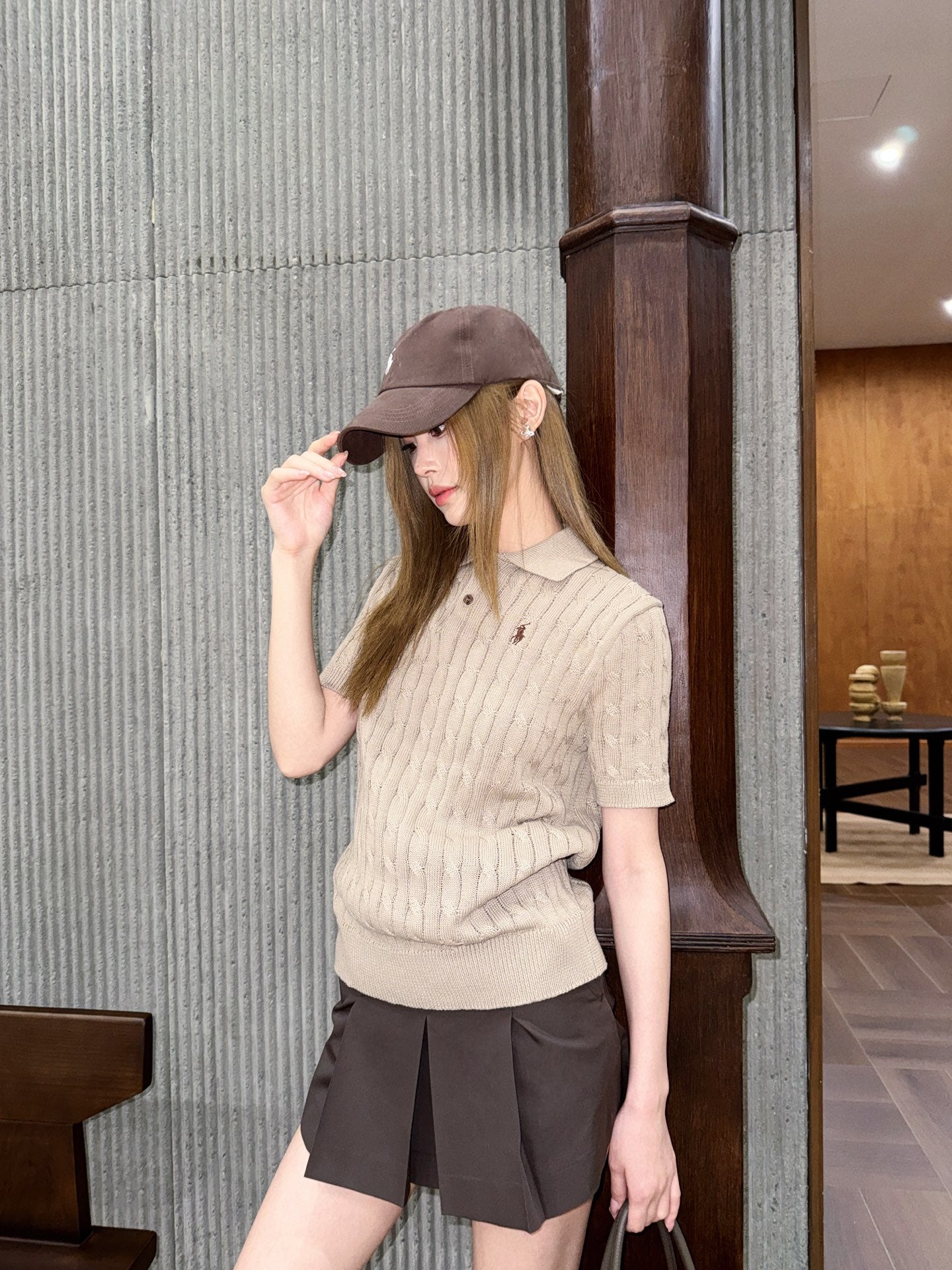 2026 Women's RL Cable-Knit Polo Neck Sweater (FF719)