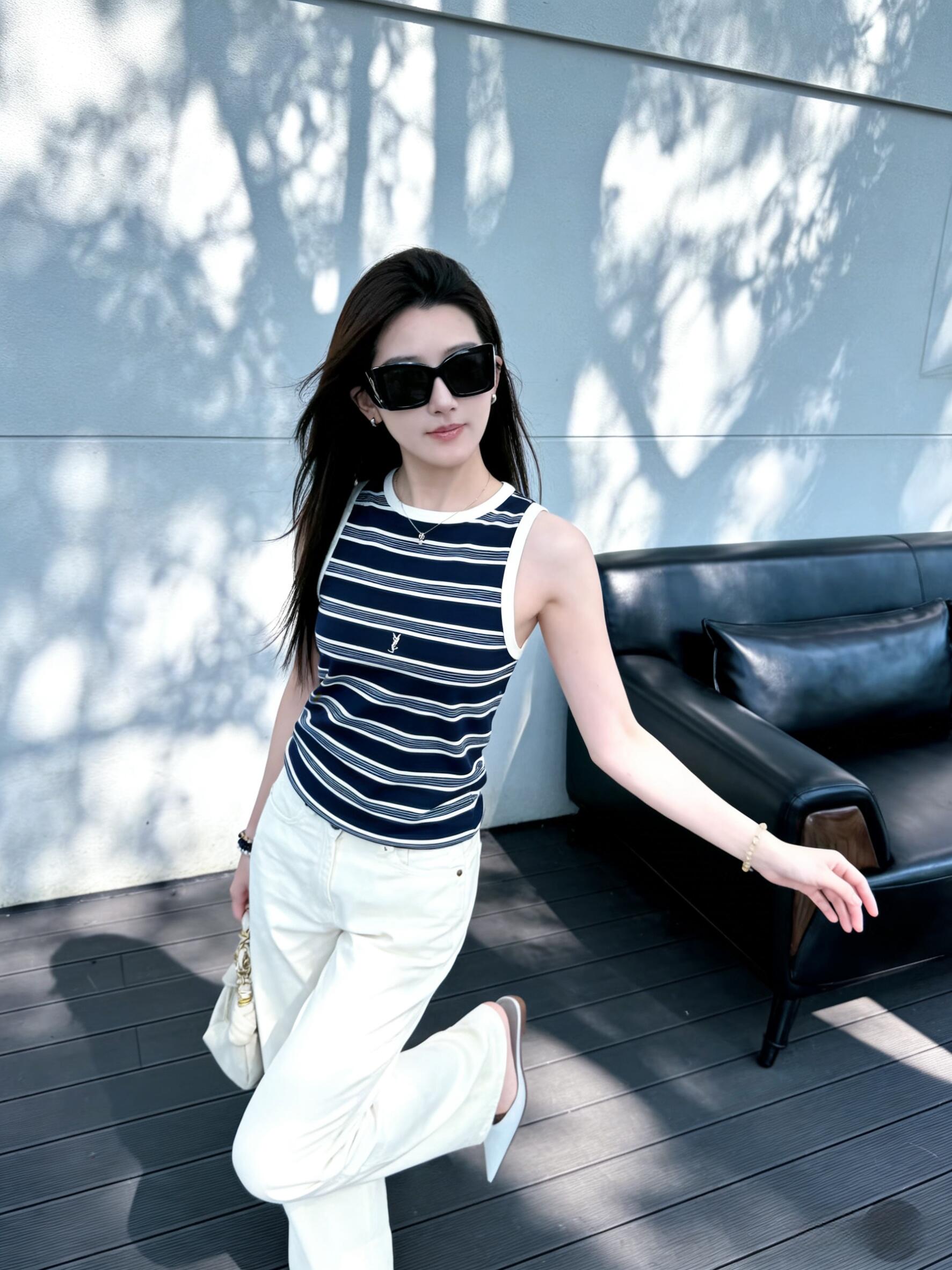2026 Women's Saint L Logo Embroidered Striped Tank Top (FF728)