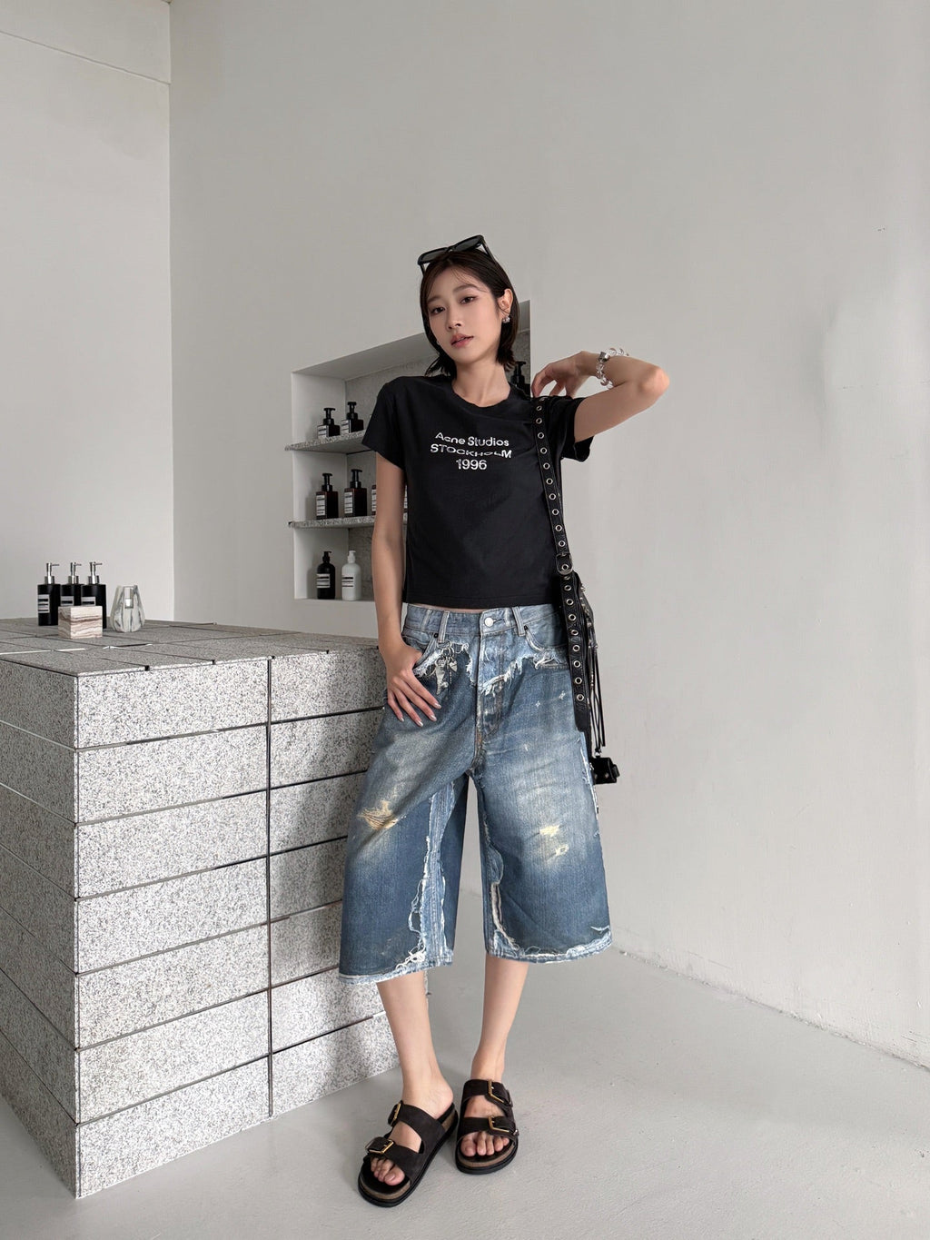 2026 Women's Acn Optical Illusion Print Dyed Denim Shorts (FF721)