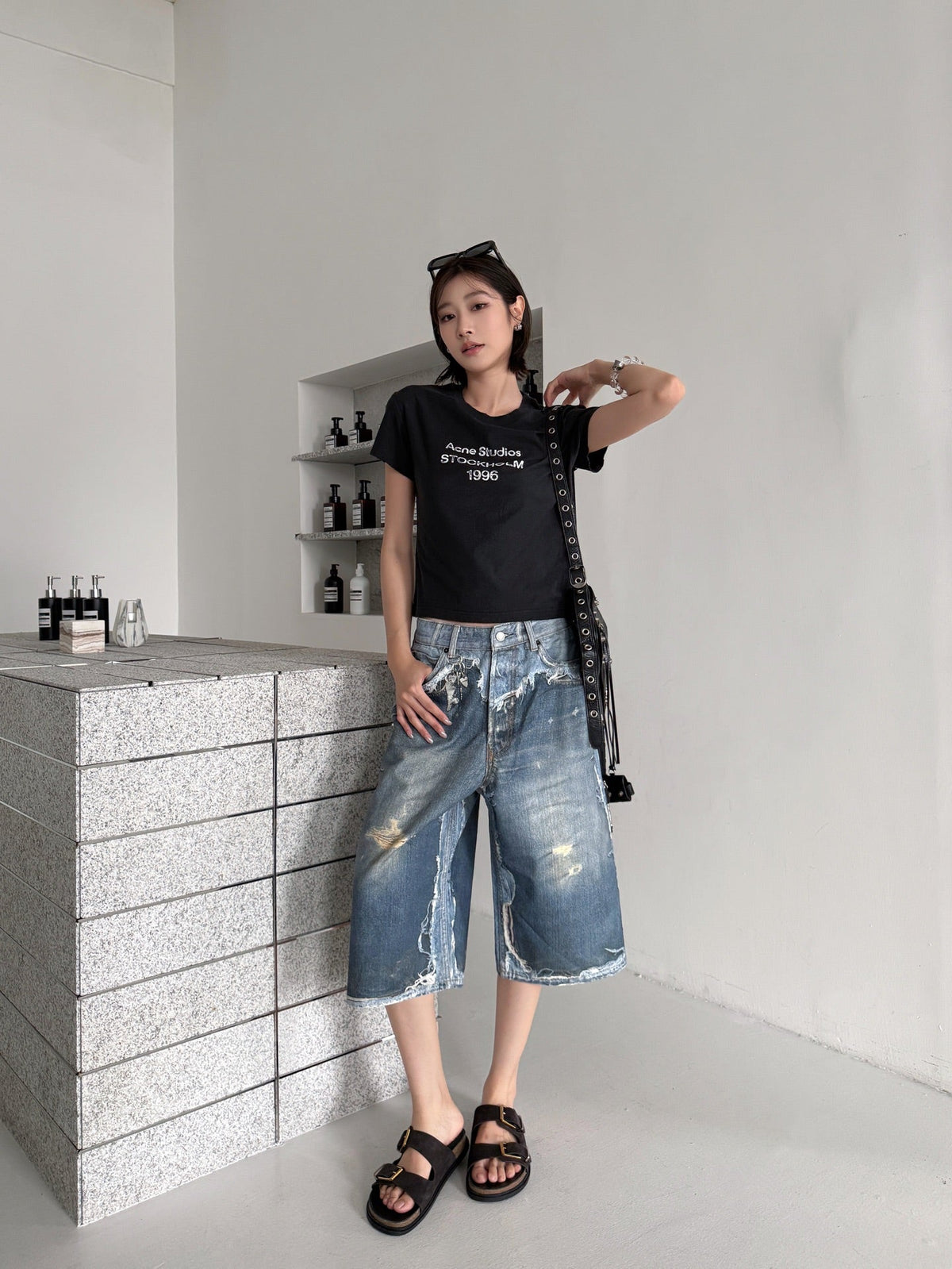 2026 Women's Acn Optical Illusion Print Dyed Denim Shorts (FF721)