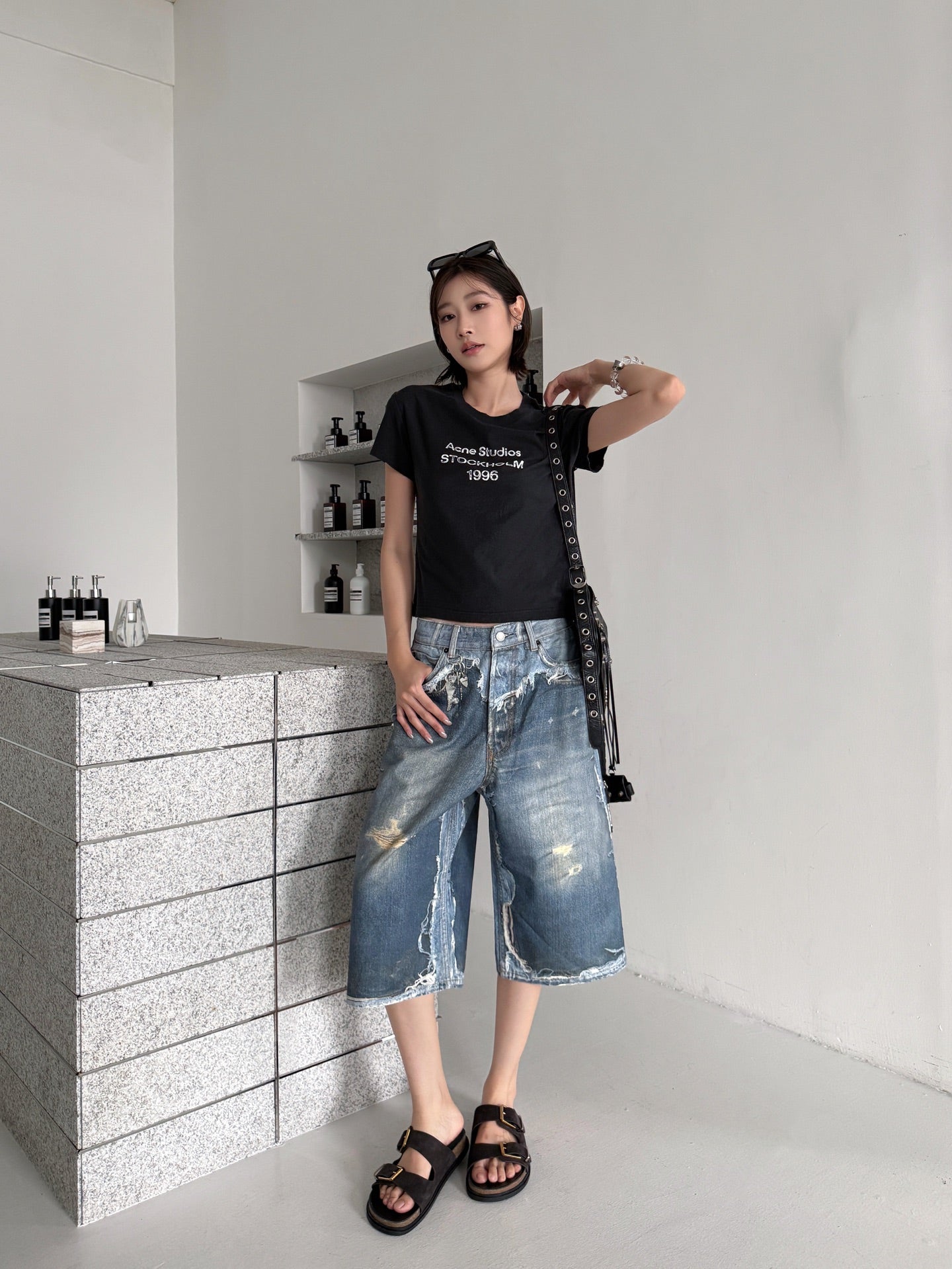 2026 Women's Acn Optical Illusion Print Dyed Denim Shorts (FF721)