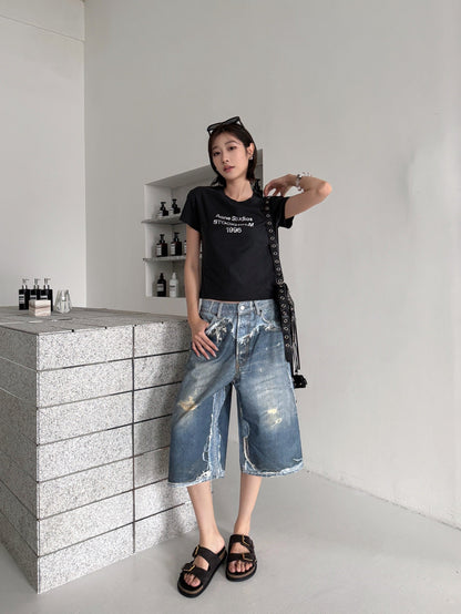 2026 Women's Acn Optical Illusion Print Dyed Denim Shorts (FF721)
