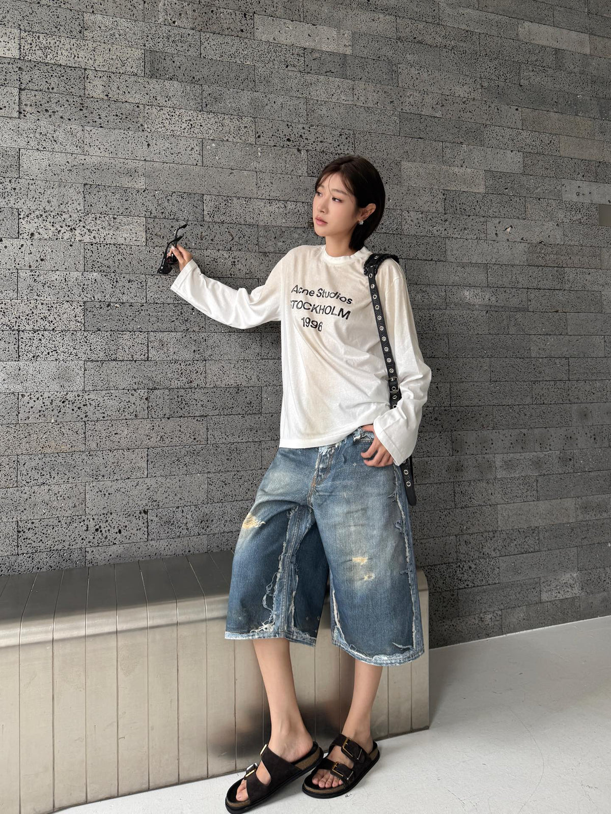 2026 Women's Acn Optical Illusion Print Dyed Denim Shorts (FF721)