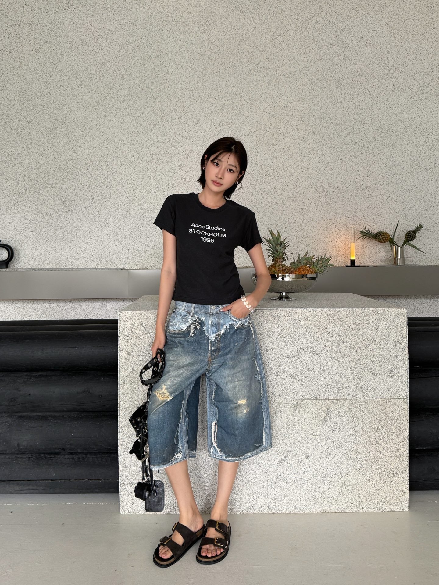 2026 Women's Acn Optical Illusion Print Dyed Denim Shorts (FF721)
