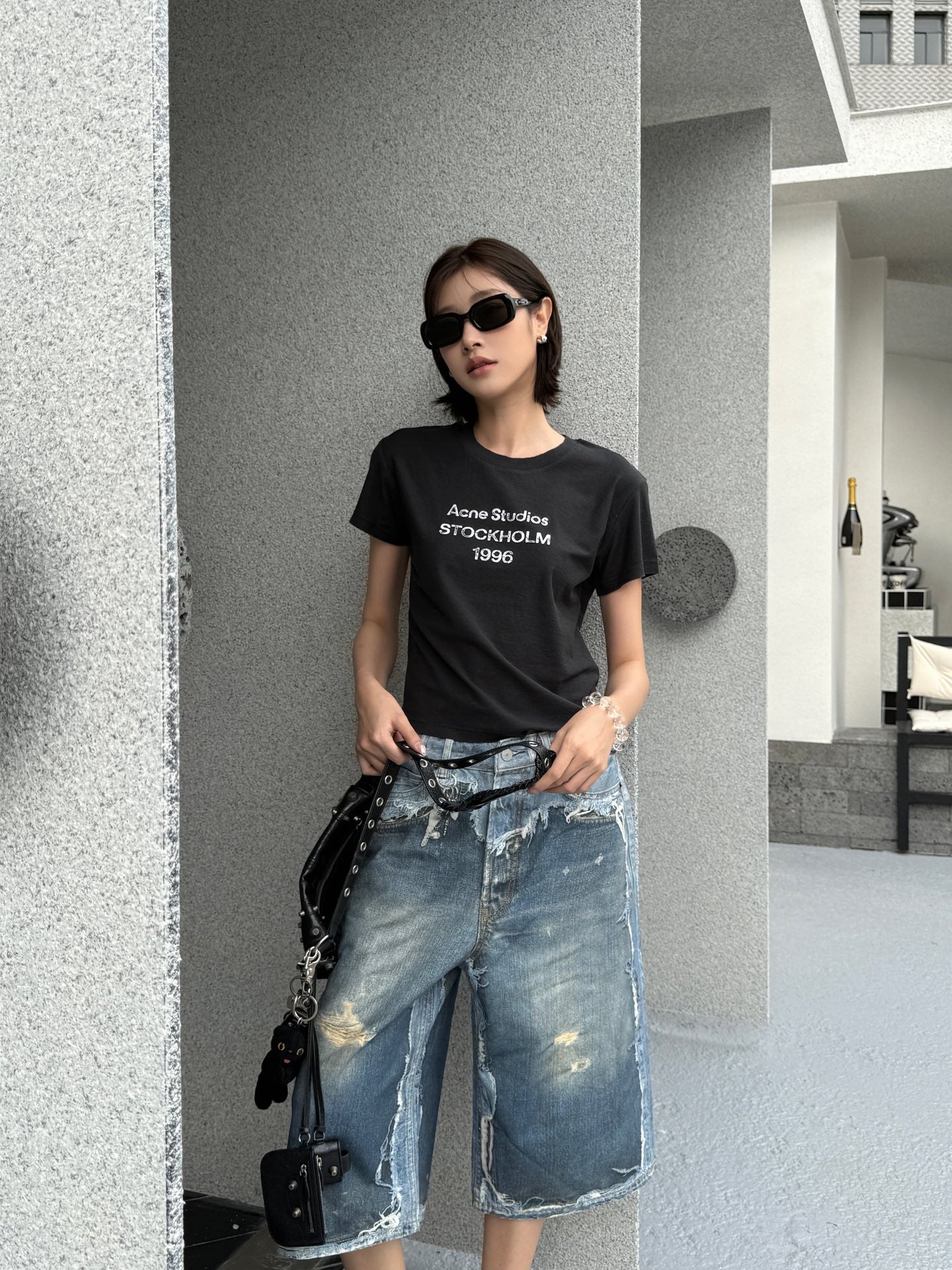 2026 Women's Acn Optical Illusion Print Dyed Denim Shorts (FF721)