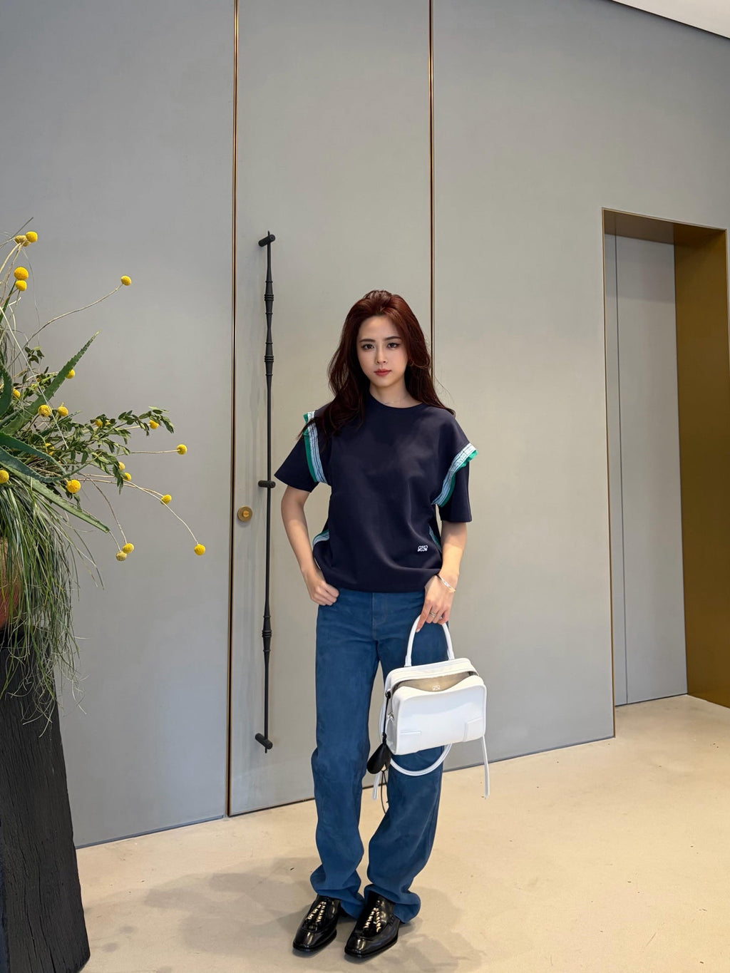 2026 Women's Way Embroidered Striped Patchwork Short-Sleeved Top (DD108)