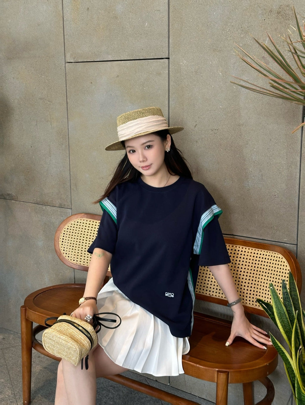 2026 Women's Way Embroidered Striped Patchwork Short-Sleeved Top (DD108)