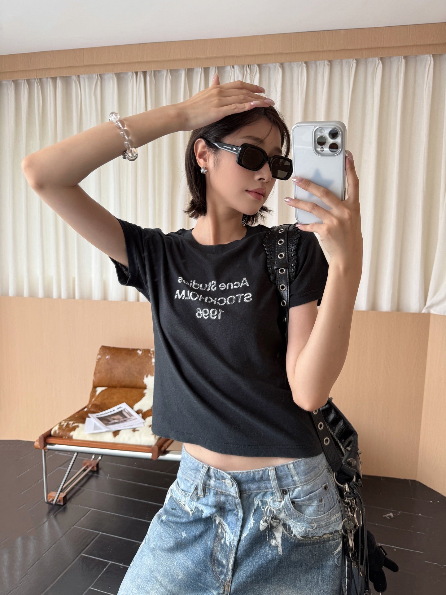 2026 Women's Acn Short-Sleeved T-Shirt with Screen-Printed Distressed Logo (FF731)