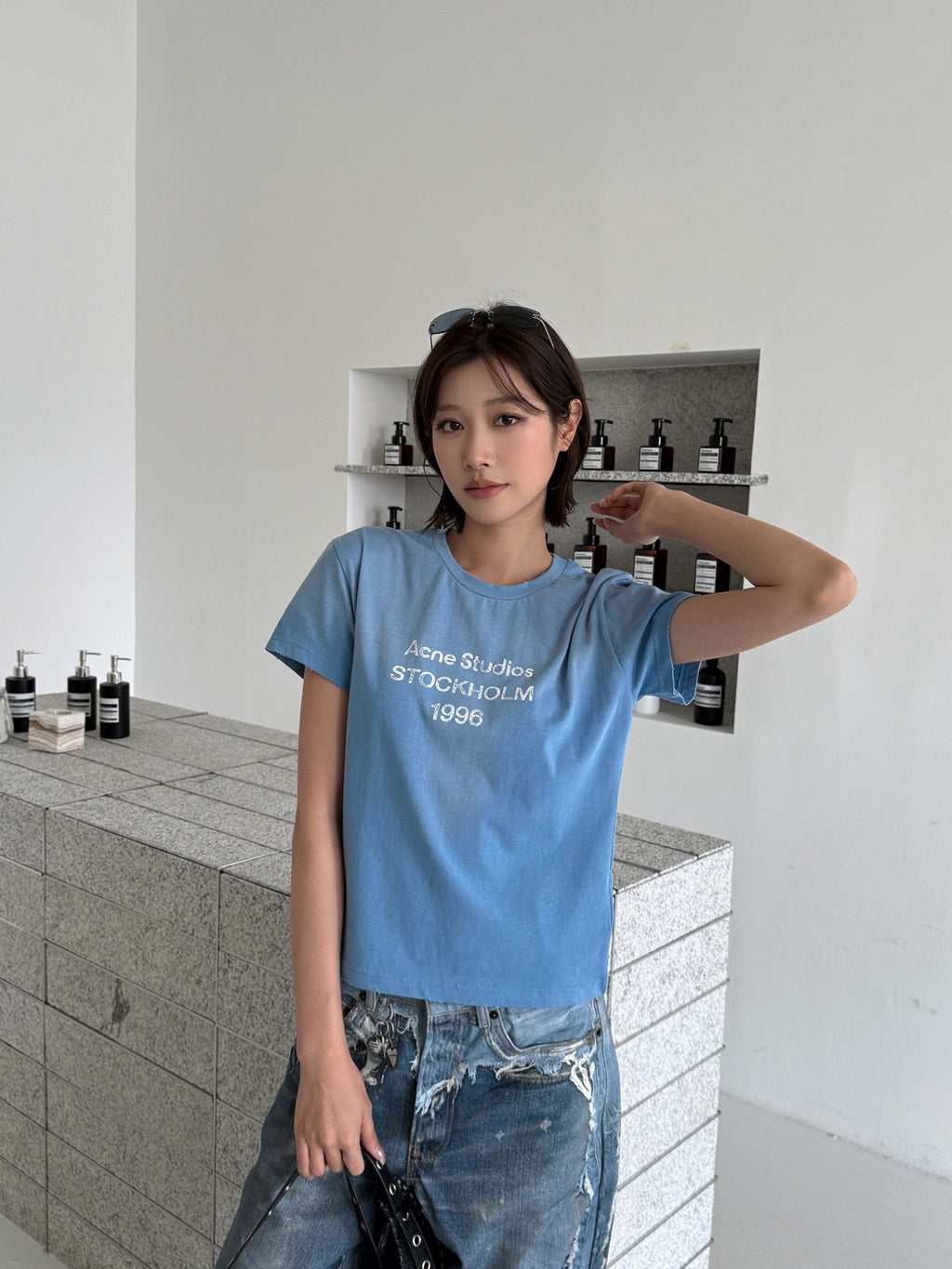 2026 Women's Acn Short-Sleeved T-Shirt with Screen-Printed Distressed Logo (FF731)