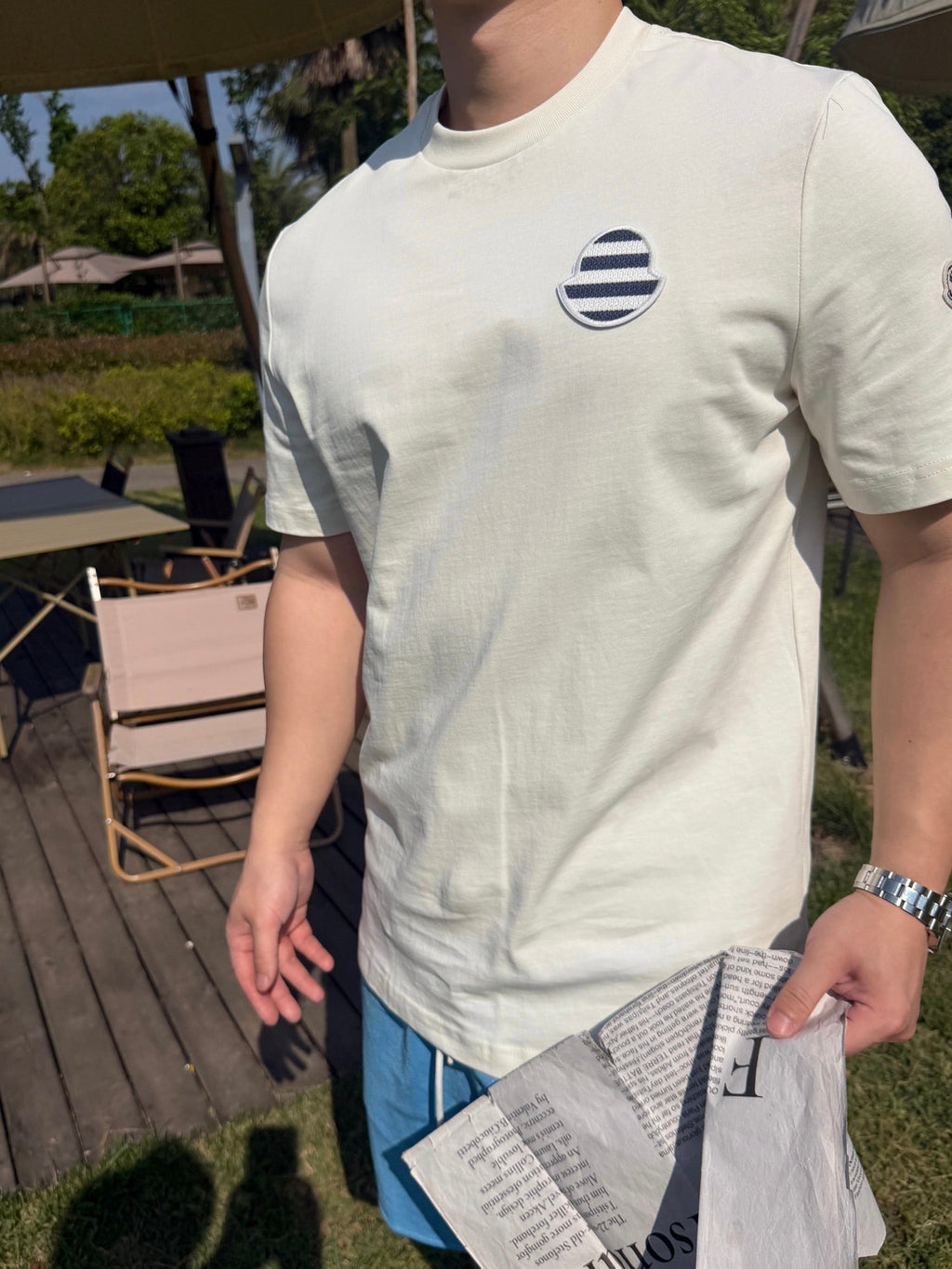 2026 New Mon Striped Logo Patch Short-Sleeved T-Shirt (AA612-A10)