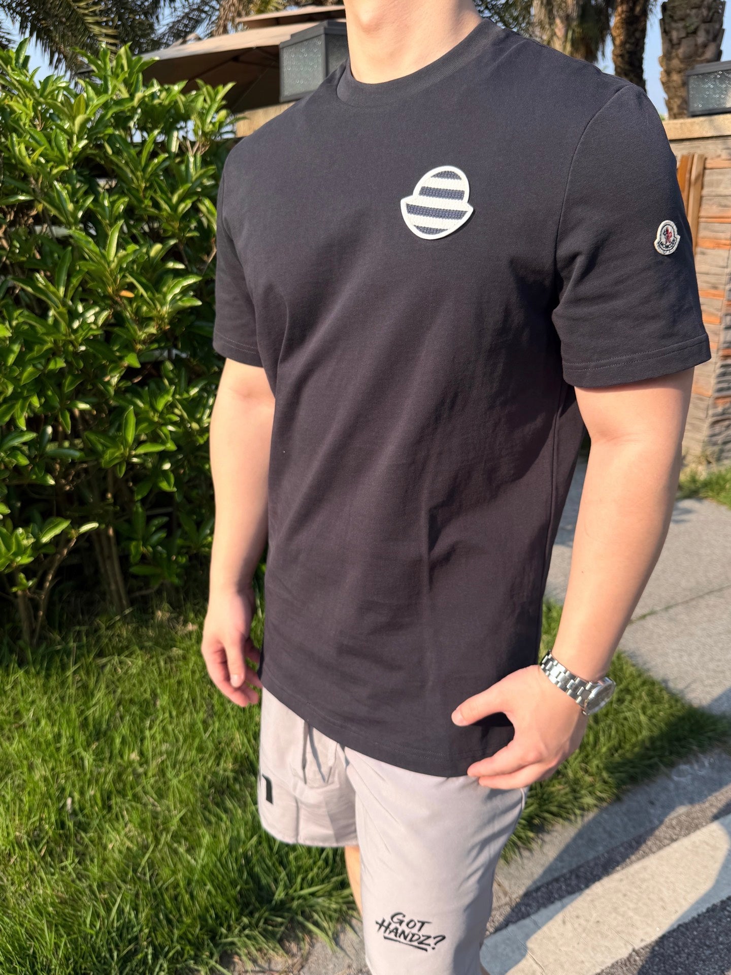 2026 New Mon Striped Logo Patch Short-Sleeved T-Shirt (AA612-A10)