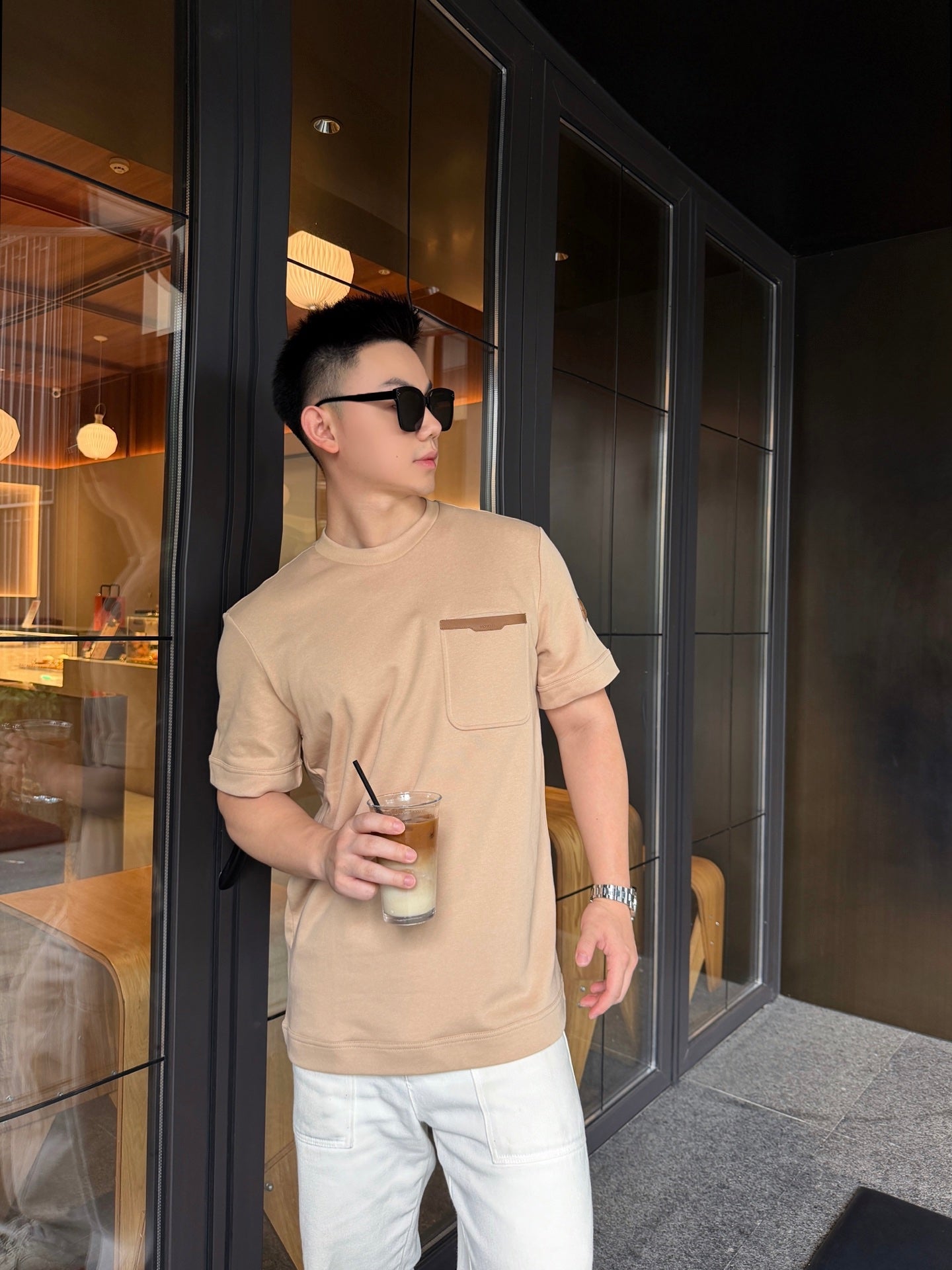 2026 New Mon Leather-Trimmed Pocket Short-Sleeved Top (AA573-A20)