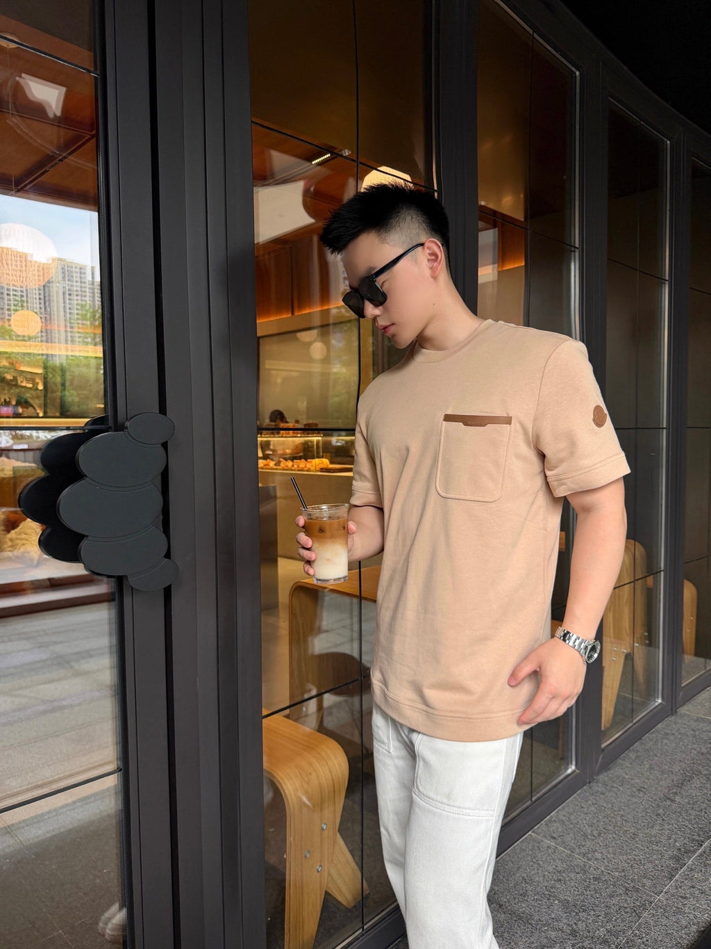 2026 New Mon Leather-Trimmed Pocket Short-Sleeved Top (AA573-A20)