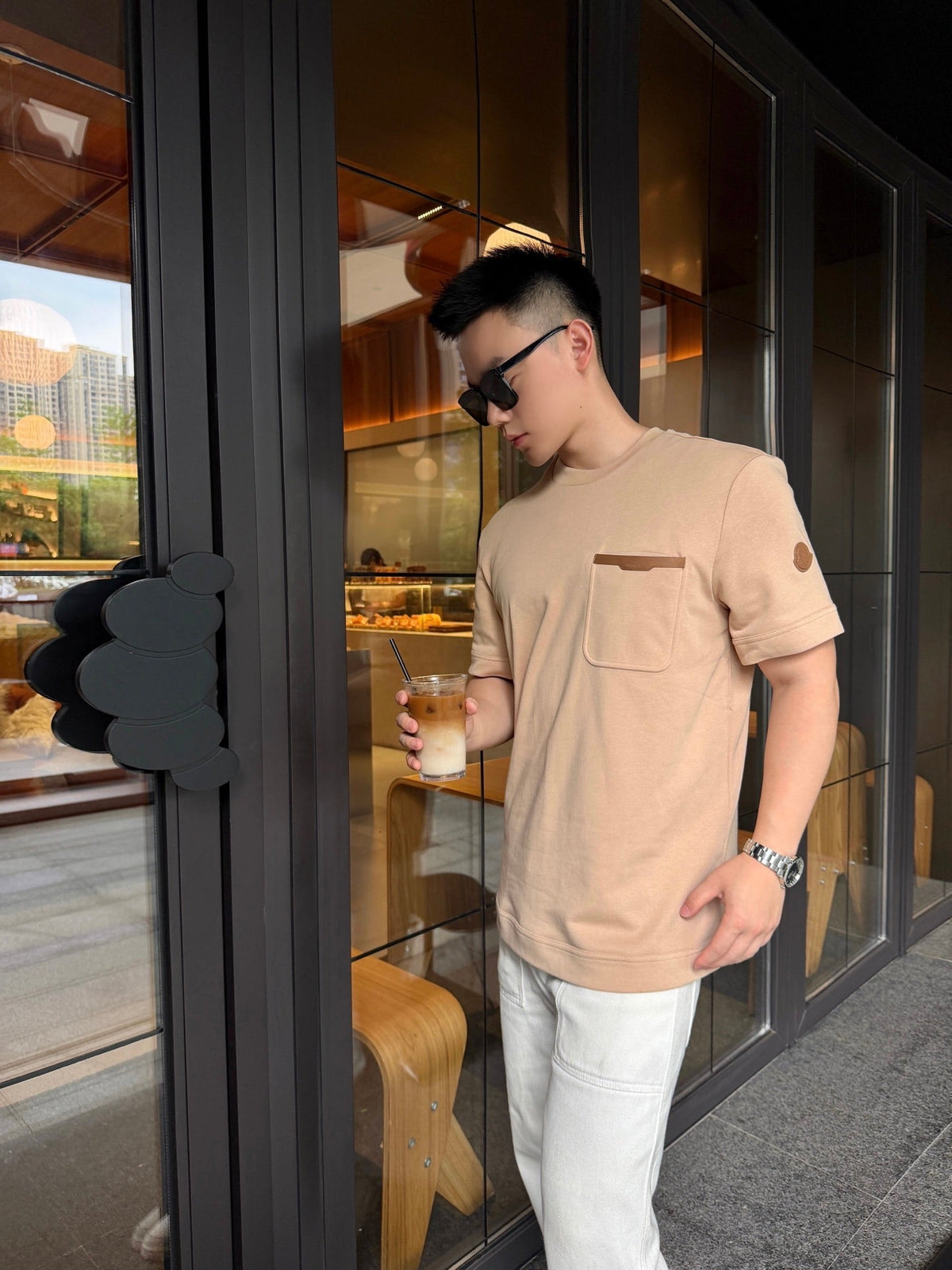 2026 New Mon Leather-Trimmed Pocket Short-Sleeved Top (AA573-A20)