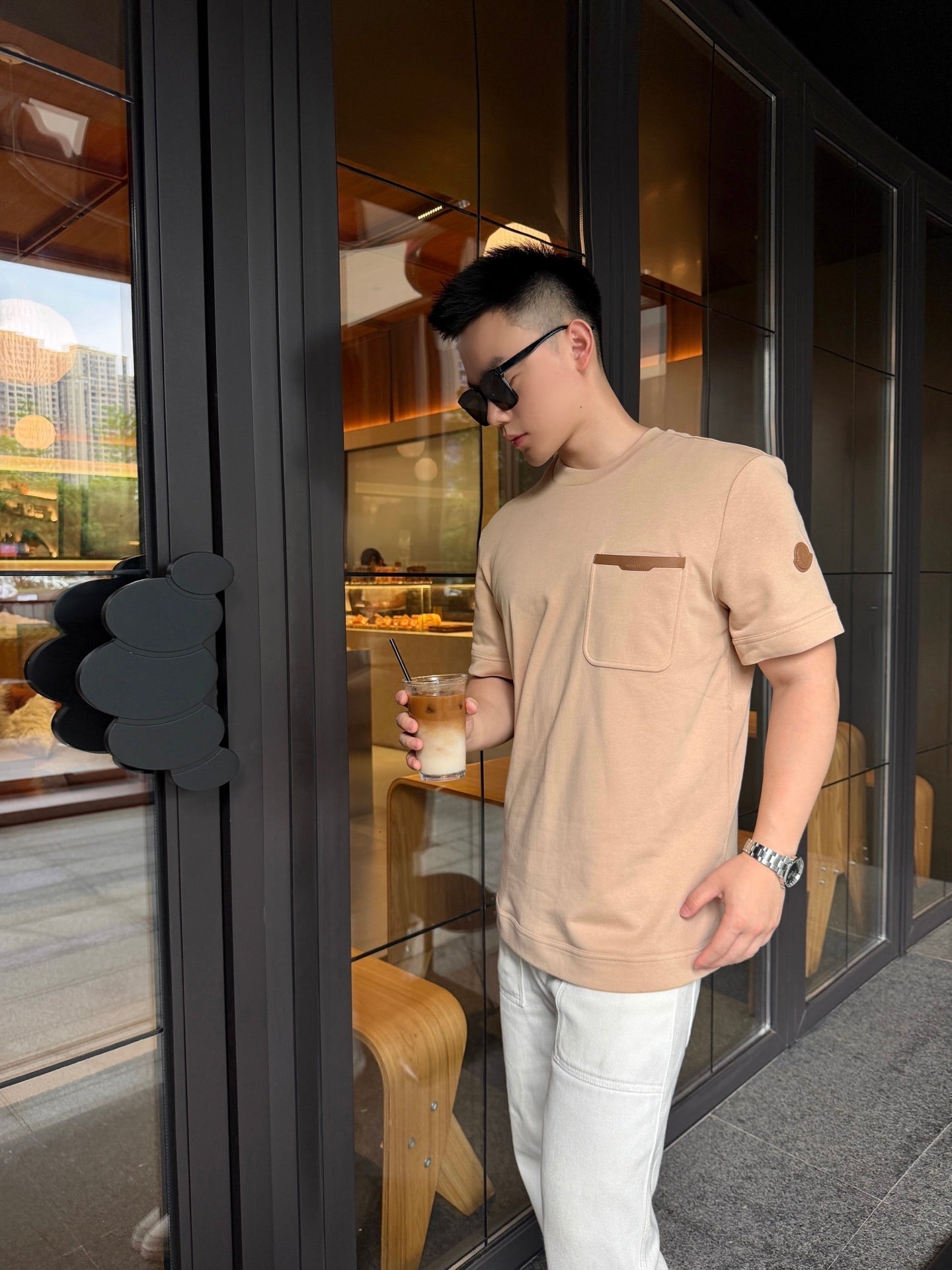 2026 New Mon Leather-Trimmed Pocket Short-Sleeved Top (AA573-A20)