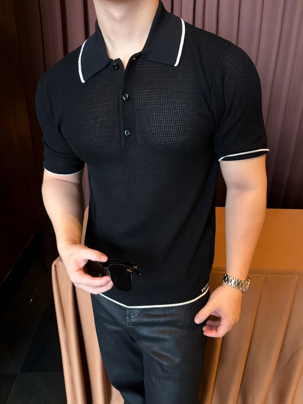 2026 New Triangle Brand Logo Mesh Polo Neck Knit Top (CC983-A75)