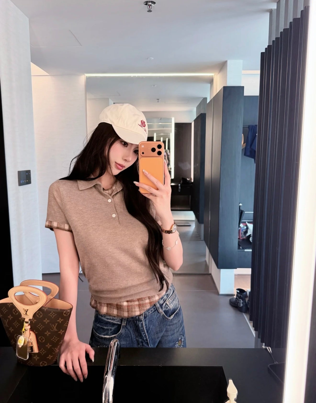 2026 Women's Acn Two-piece-style Patchwork Polo Neck Knit Top (DD103)