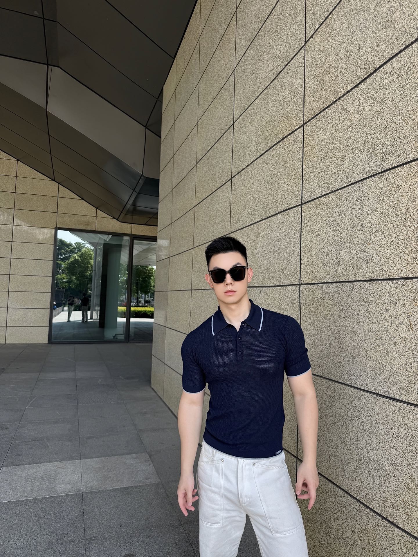 2026 New Triangle Brand Logo Mesh Polo Neck Knit Top (CC983-A75)