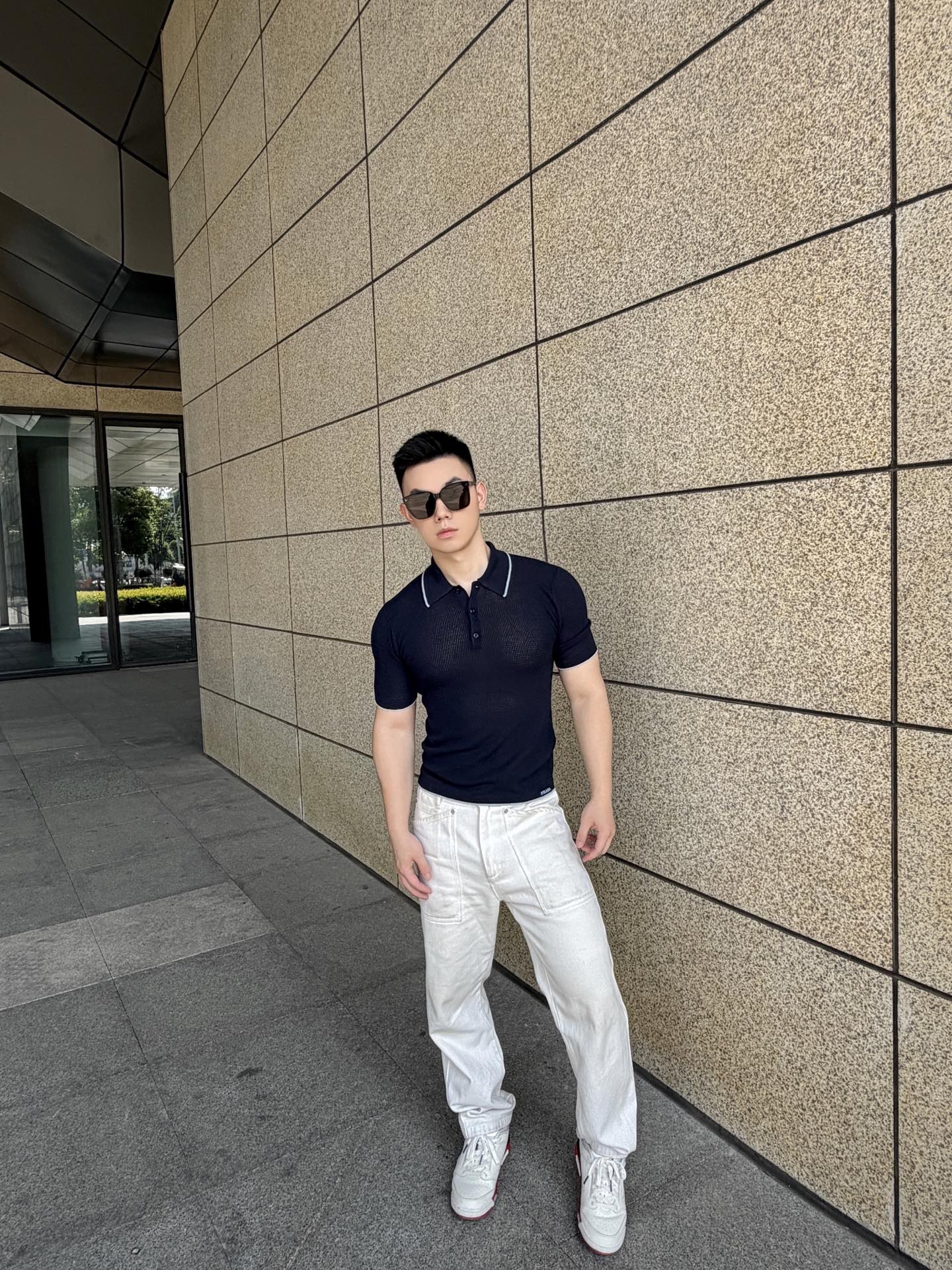 2026 New Triangle Brand Logo Mesh Polo Neck Knit Top (CC983-A75)