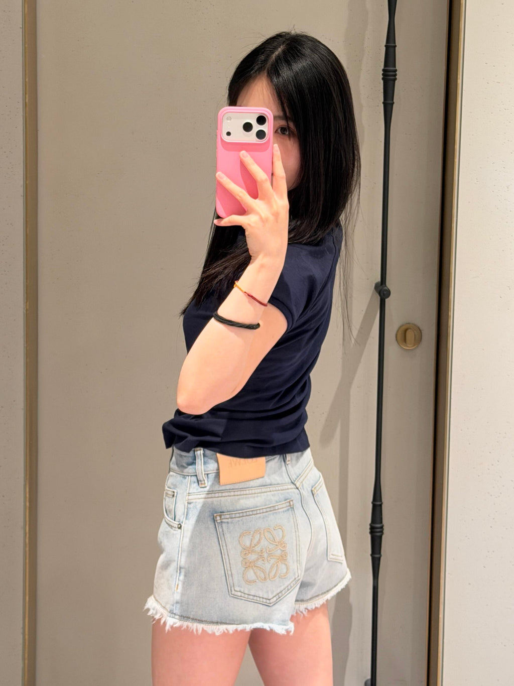 2026 Women's Way Embroidered Leather Denim Shorts (EE422)