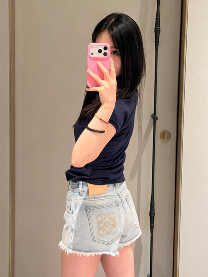 2026 Women's Way Embroidered Leather Denim Shorts (EE422)