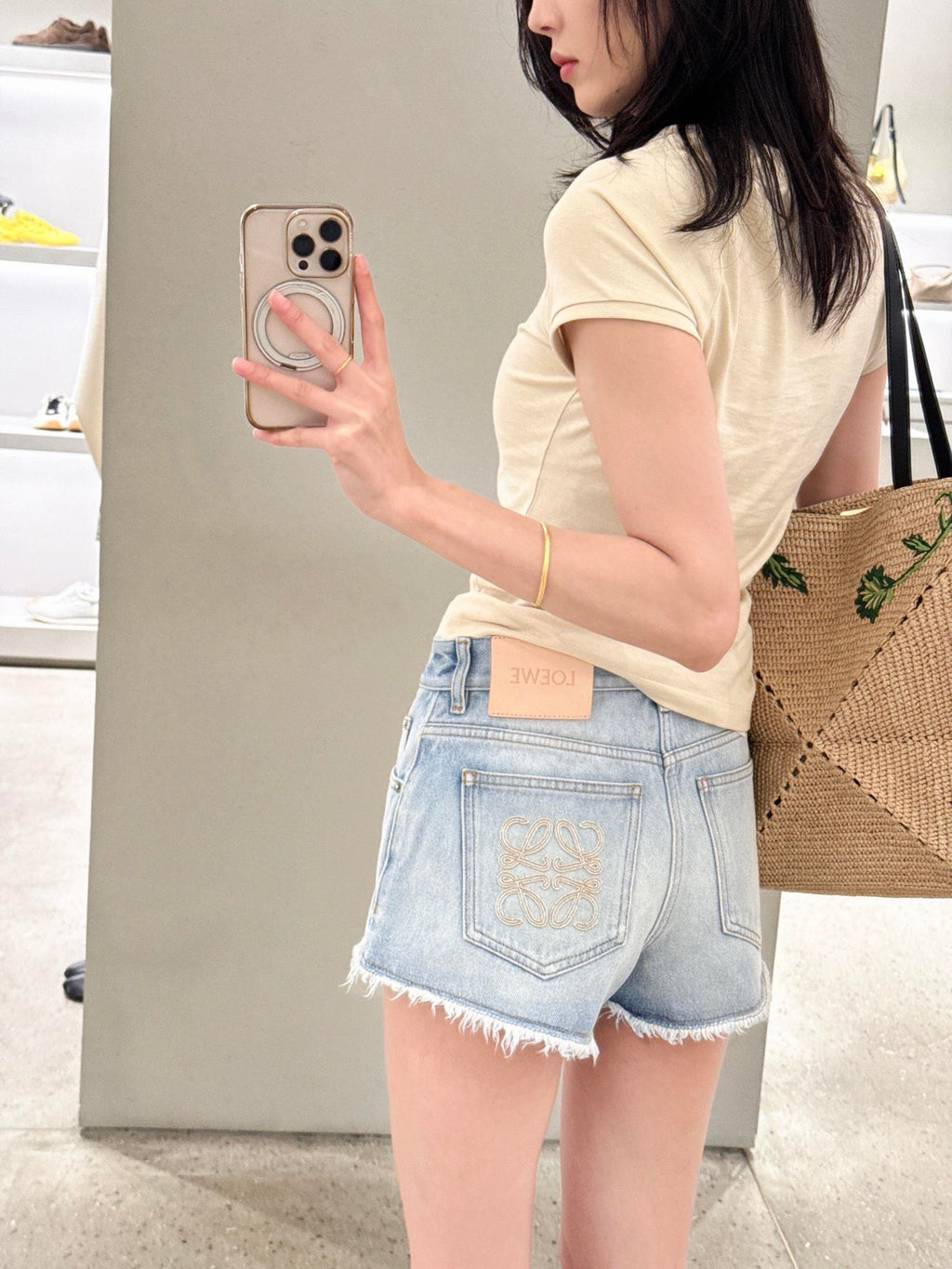 2026 Women's Way Embroidered Leather Denim Shorts (EE422)