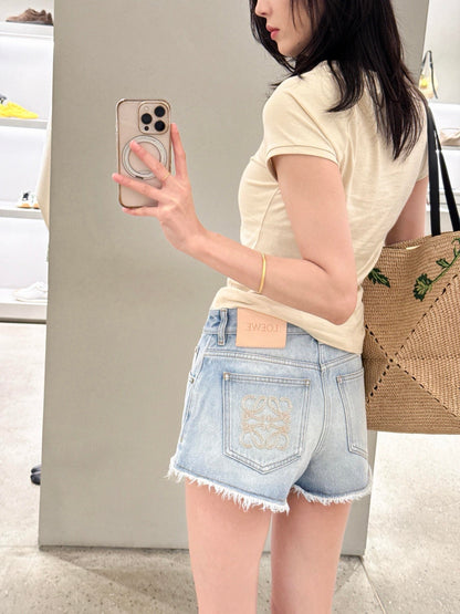 2026 Women's Way Embroidered Leather Denim Shorts (EE422)