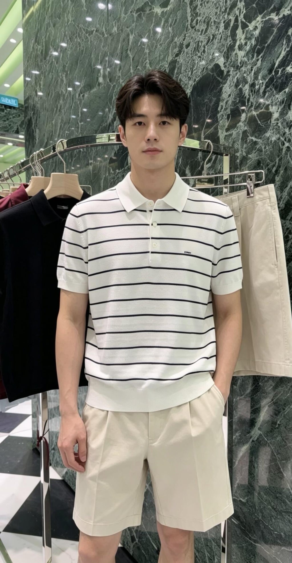 2026 New Triangle Brand Logo Striped Polo-Neck Knit (CC991-A70)