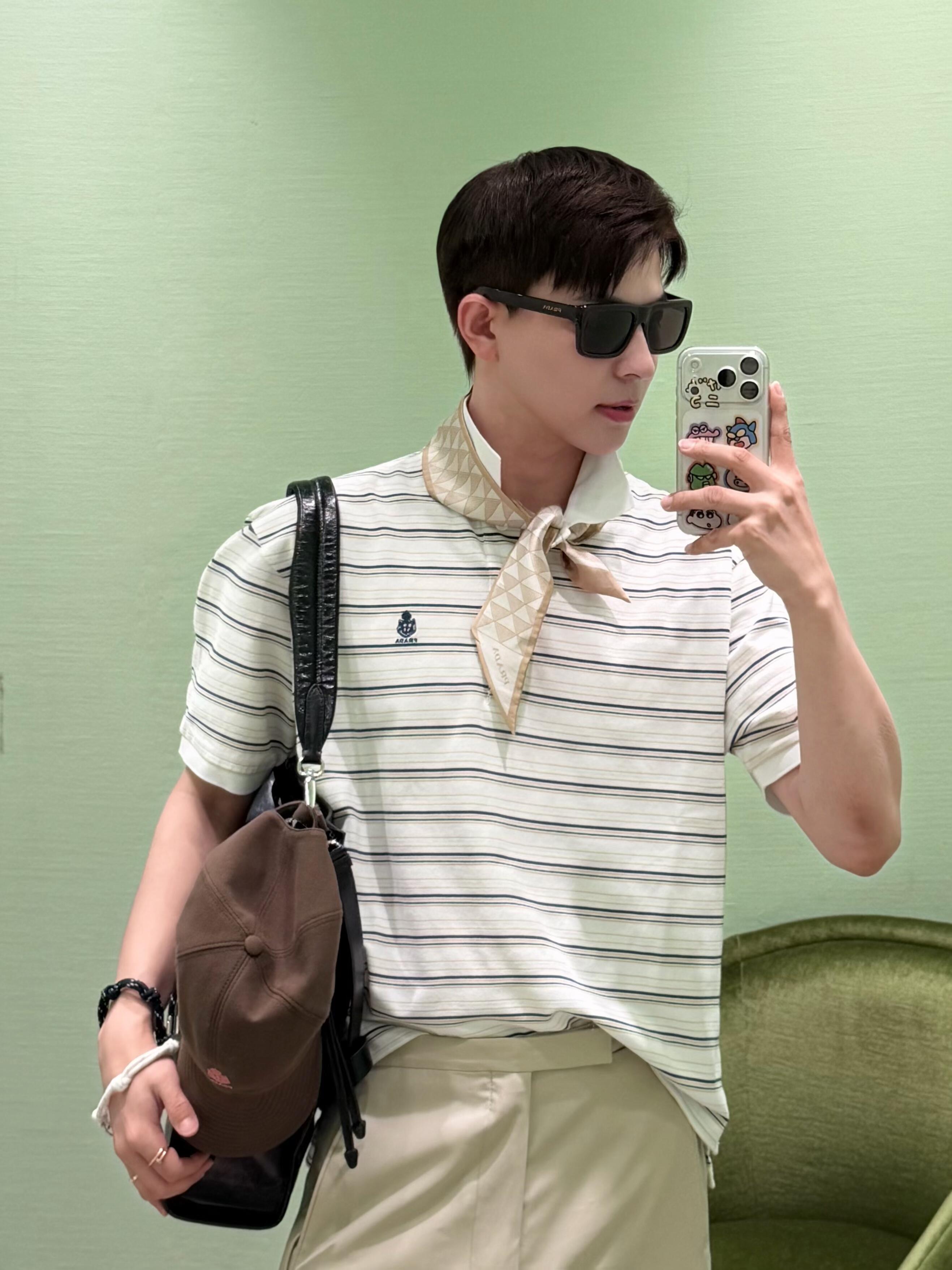 2026 New Triangle Brand Logo Striped Polo Shirt (CC992-A60)