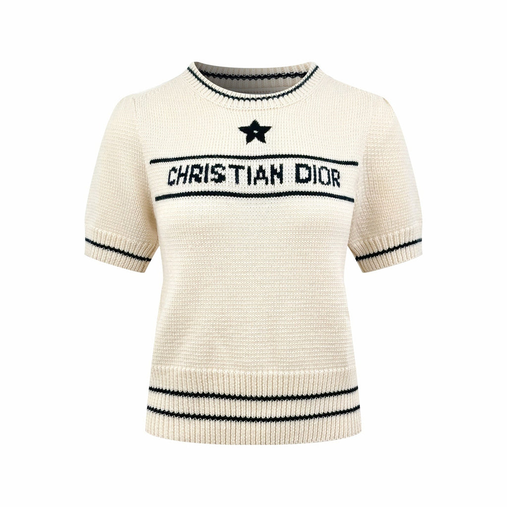 2026 Women's CD Embroidered Short-Sleeved Sweater (DD132)