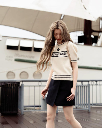 2026 Women's CD Embroidered Short-Sleeved Sweater (DD132)