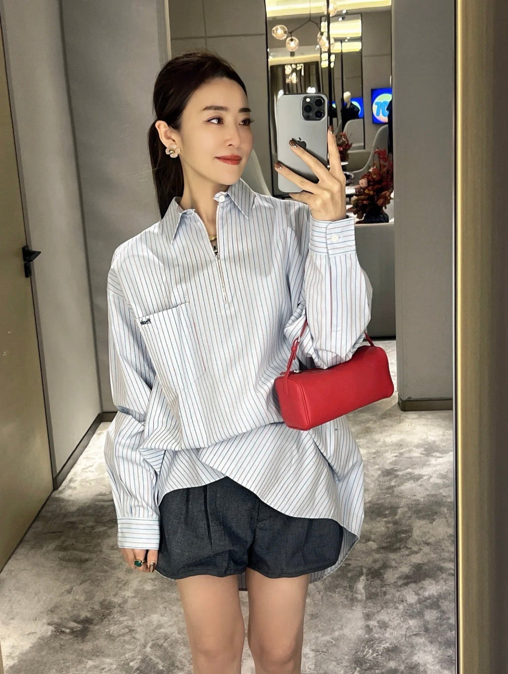 2026 Women's Triangle Brand Logo Striped Half-Zip Shirt (FF733)