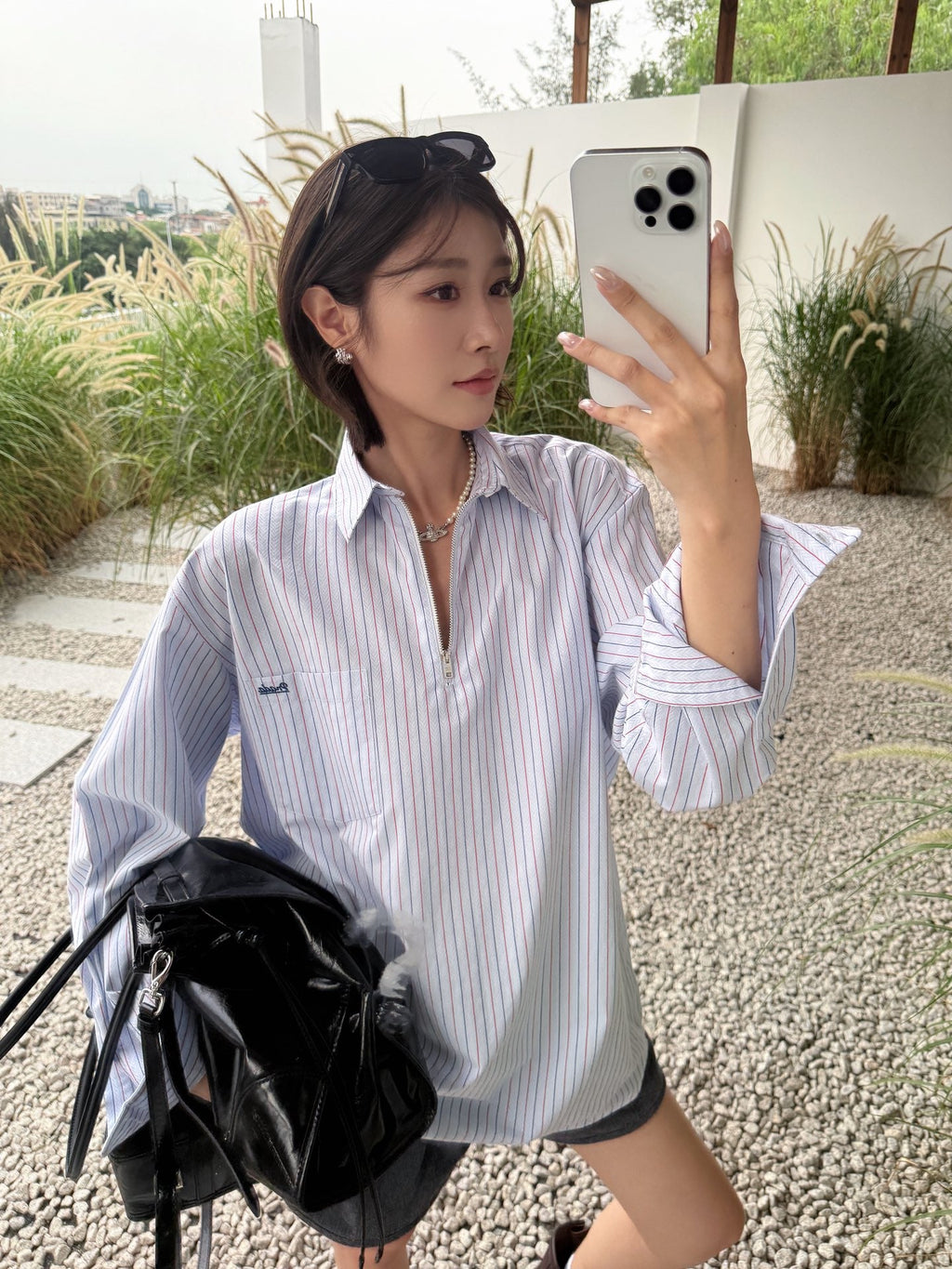 2026 Women's Triangle Brand Logo Striped Half-Zip Shirt (FF733)