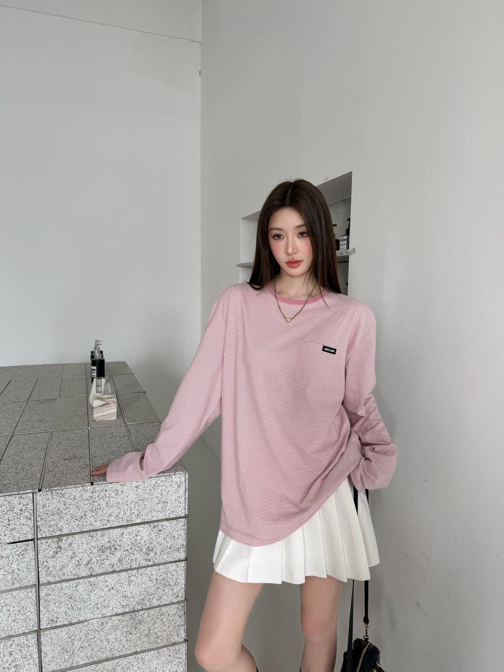2026 Women's MM Logo Striped Long-Sleeved Shirt (FF758)