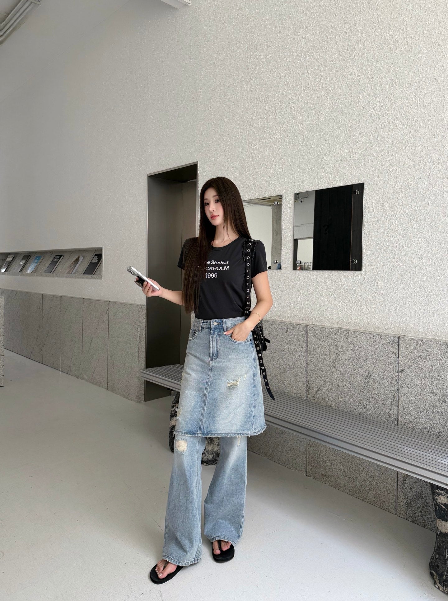 2026 Women's Acn Fake Two-Piece Denim Skirt Pants (FF751)