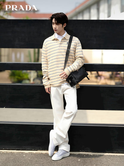 2026 New Model Triangle Brand Logo Striped Long-Sleeved Polo Shirt (CC993-A70)